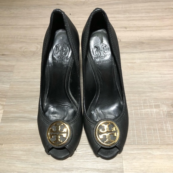 Tory Burch Shoes Tory Burch Wedge Shoes 7 Black Leather Slip On